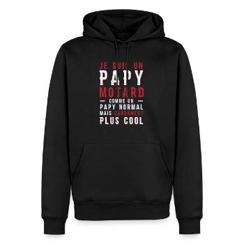 papys mortards, papi cool, papy motard - Sweat à capuche Premium bio Homme - noir - Devant - Nico (187cm)