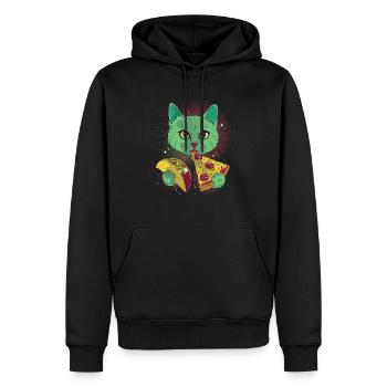 Chat cosmique chats avec pizza - Sweat à capuche Premium bio Homme - noir - Devant - Nico (187cm)