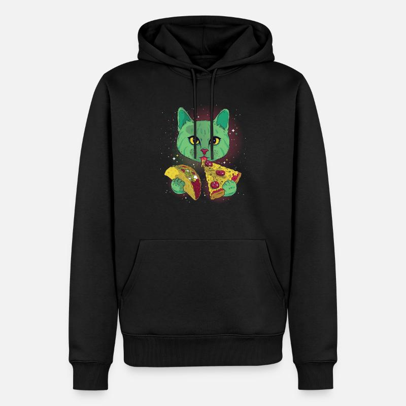 Chat cosmique chats avec pizza - Sweat à capuche Premium bio Homme - noir