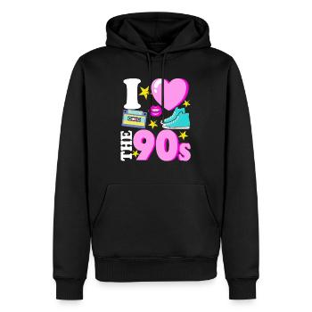 J'aime le cadeau Pop Art des années 90 des années 90 - Sweat à capuche Premium bio Homme - noir - Devant - Nico (187cm)