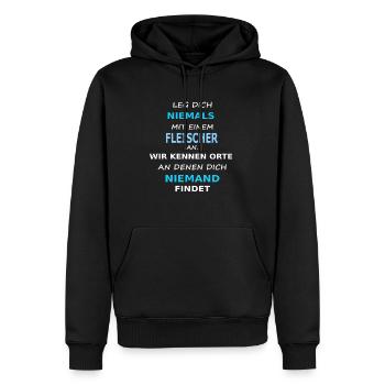 fleischer - Männer Premium Bio Hoodie - Schwarz - Vorne - Nico (187cm)