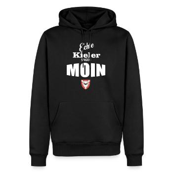 Kiel - Echte Kieler sagen Moin - Männer Premium Bio Hoodie - Schwarz - Vorne - Nico (187cm)