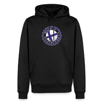 Made in FINLAND Modern Seal FINLAND Flag print - Men’s Premium Organic Hoodie - black - Front - Nico (187cm)