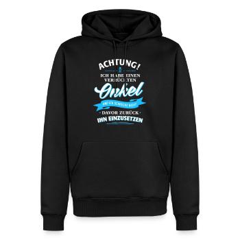 Achtung! verrückter Onkel Verwandte Familie Kinder - Männer Premium Bio Hoodie - Schwarz - Vorne - Nico (187cm)