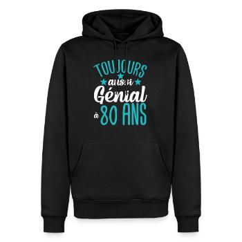 Cadeau anniversaire 80 ans rigolo homme - Sweat à capuche Premium bio Homme - noir - Devant - Nico (187cm)
