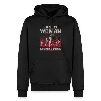 I Love One Woman And Several Guns - Men’s Premium Organic Hoodie - black - Front - Nico (187cm)