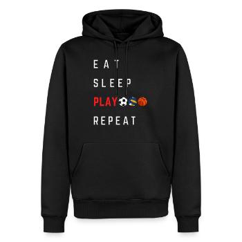 Manger, dormir, jouer, répéter - Sweat à capuche Premium bio Homme - noir - Devant - Nico (187cm)