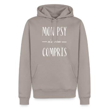 mon psy n'a rien compris - Sweat à capuche Premium bio Homme - taupe - Devant - Nico (187cm)