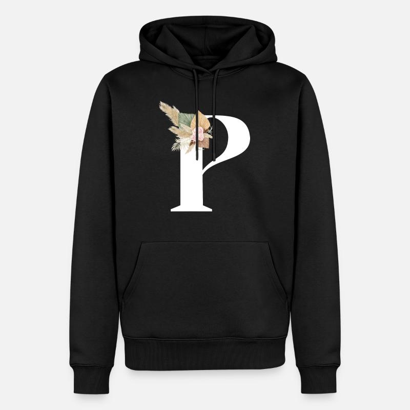lettre P fleuris - Sweat à capuche Premium bio Homme - noir