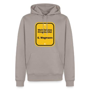 G Wegmann - Männer Premium Bio Hoodie - Taupe - Vorne - Nico (187cm)