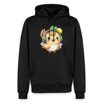 Kawaii Cute Happy Colorful Chicken avec des écouteurs - Sweat à capuche Premium bio Homme - noir - Devant - Nico (187cm)