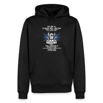 Déclarations inspirantes de prière de combat Dévot - Sweat à capuche Premium bio Homme - noir - Devant - Nico (187cm)