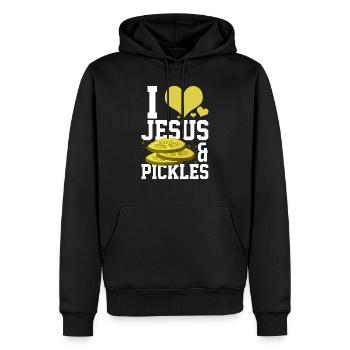 Inspiration Cornichon Prière catholique Amour - Sweat à capuche Premium bio Homme - noir - Devant - Nico (187cm)