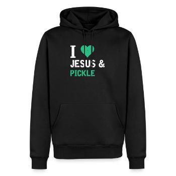 Inspiration Cornichon Prière catholique Amour - Sweat à capuche Premium bio Homme - noir - Devant - Nico (187cm)
