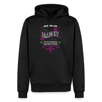 zitat süchtig geschenkidee verschlafen - Männer Premium Bio Hoodie - Schwarz - Vorne - Nico (187cm)