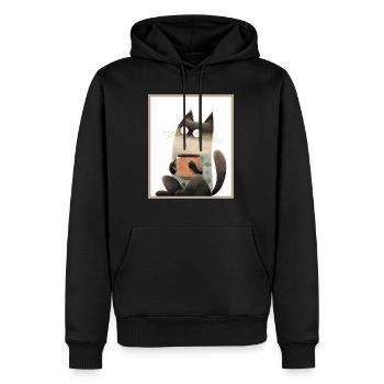 Katze mit Kaffeetasse - Männer Premium Bio Hoodie - Schwarz - Vorne - Nico (187cm)