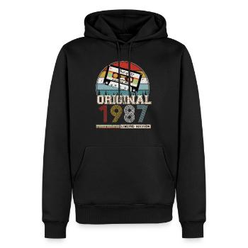 Jahrgang 1987 37 Jahre Jubiläumsgeschenk - Männer Premium Bio Hoodie - Schwarz - Vorne - Nico (187cm)