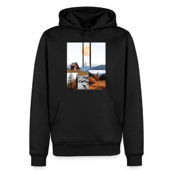 Hütte. - Männer Premium Bio Hoodie - Schwarz - Vorne - Nico (187cm)