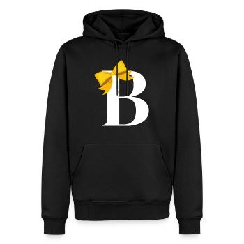 Lettre b nœud jaune - Sweat à capuche Premium bio Homme - noir - Devant - Nico (187cm)