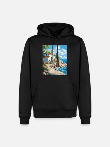Christian Church by the Sea in Greece - Men’s Premium Organic Hoodie - black
