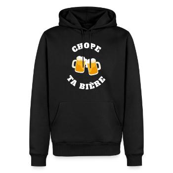 chope ta biere homme femme humour biere - Sweat à capuche Premium bio Homme - noir - Devant - Nico (187cm)
