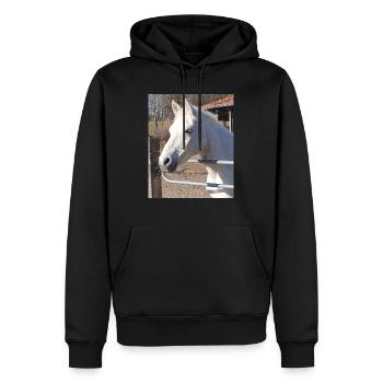 Portrait de cheval blanc - Sweat à capuche Premium bio Homme - noir - Devant - Nico (187cm)