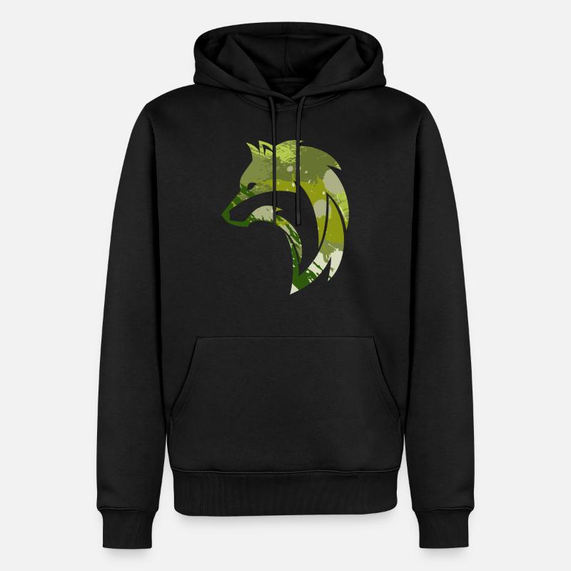 Wilder Wolf Tarnmuster - Männer Premium Bio Hoodie - Schwarz