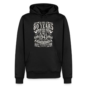 April 1943 - 80 Jahre alt - 80. Geburtstag - Männer Premium Bio Hoodie - Schwarz - Vorne - Nico (187cm)