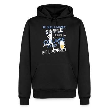 Course à pied - un mec simple - Sweat à capuche Premium bio Homme - noir - Devant - Nico (187cm)