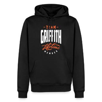Nom Griffith - Sweat à capuche Premium bio Homme - noir - Devant - Nico (187cm)