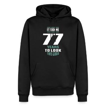 Ça m'a pris 77 ans - Sweat à capuche Premium bio Homme - noir - Devant - Nico (187cm)