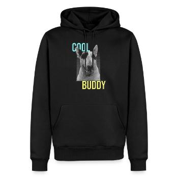 Bullterrier "Cool Buddy" - Männer Premium Bio Hoodie - Schwarz - Vorne - Nico (187cm)