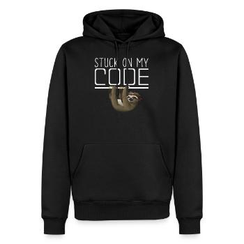 Stucco code | IT | developer - Men’s Premium Organic Hoodie - black - Front - Nico (187cm)