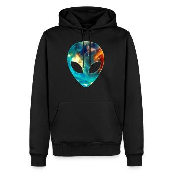 Alien, Kopf, Emoji, Galaxy Style - Männer Premium Bio Hoodie - Schwarz - Vorne - Nico (187cm)
