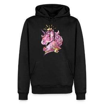 Petite licorne aux champignons - Sweat à capuche Premium bio Homme - noir - Devant - Nico (187cm)