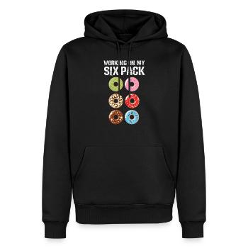 Funny Donut Design - Working on My SIX PACK - Sweat à capuche Premium bio Homme - noir - Devant - Nico (187cm)