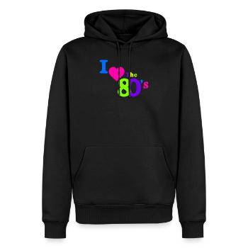 Je cœur les années 80 - Sweat à capuche Premium bio Homme - noir - Devant - Nico (187cm)