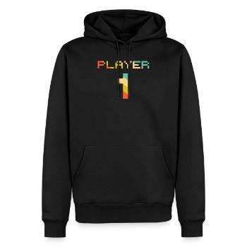 Player 1 Player 2 Gamer Couple Joueur Partenaire - Sweat à capuche Premium bio Homme - noir - Devant - Nico (187cm)