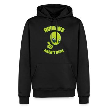 HUMANS ARE NOT REAL Alien UFO Sci-Fi Geschenke - Männer Premium Bio Hoodie - Schwarz - Vorne - Nico (187cm)