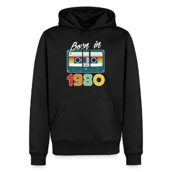 Born in 1980 - Men’s Premium Organic Hoodie - black - Front - Nico (187cm)
