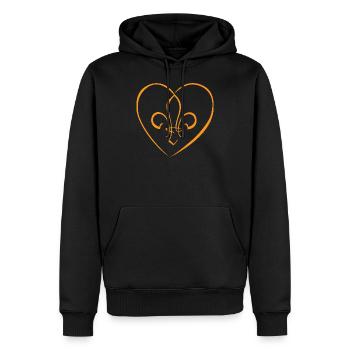 Fleur de Lys im Herzen - Karamell - Männer Premium Bio Hoodie - Schwarz - Vorne - Nico (187cm)
