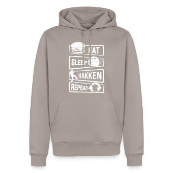 Eat Sleep Hakken Repeat - Gabber Hardstyle - Men’s Premium Organic Hoodie - taupe - Front - Nico (187cm)