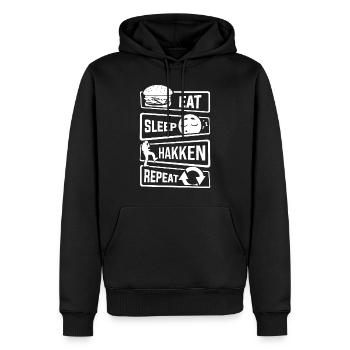 Eat Sleep Hakken Repeat - Gabber Hardstyle - Männer Premium Bio Hoodie - Schwarz - Vorne - Nico (187cm)