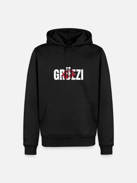 Grüezi Motiv mit der Schweizer Flagge und Karte - Männer Premium Bio Hoodie - Schwarz