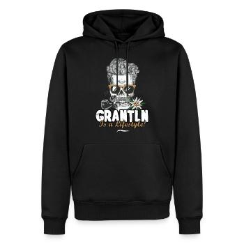 Grantln is a Lifestyle Grantler Bayern Totenkopf - Männer Premium Bio Hoodie - Schwarz - Vorne - Nico (187cm)