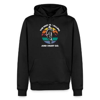 La boue appelle les vététistes - Sweat à capuche Premium bio Homme - noir - Devant - Nico (187cm)
