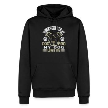 Ich liebe meinen Hund und meinen Hund liebt mich - Humor - Männer Premium Bio Hoodie - Schwarz - Vorne - Nico (187cm)