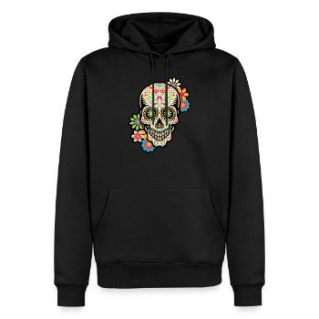 Crâne de sucre, jour des morts, Dia de los Muertos - Sweat à capuche Premium bio Homme - noir - Devant - Nico (187cm)