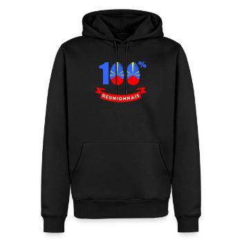 Je Suis 100% Réunionnais - Ile de La Réunion 974 - Sweat à capuche Premium bio Homme - noir - Devant - Nico (187cm)