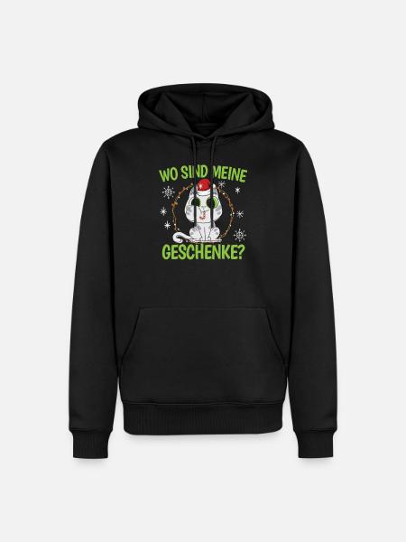 Wo Sind Meine Geschenk Kätzchen Weihnachtliches - Männer Premium Bio Hoodie - Schwarz